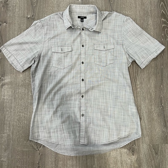 Alfani, men’s casual short sleeve button down in gray - Picture 1 of 7
